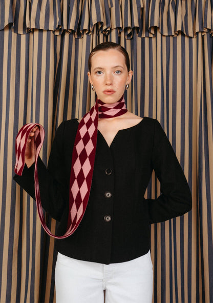 Skinny Scarf in Burgundy Harlequin