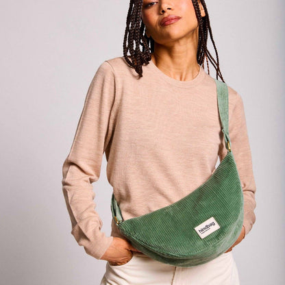 Andrea Banana Bag in Velvet Green - Ethically manufactured Bag