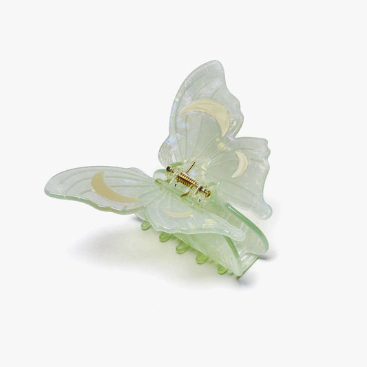Light Green Acetate Lunar Moth Hair Claw Clip with Crescent Moons