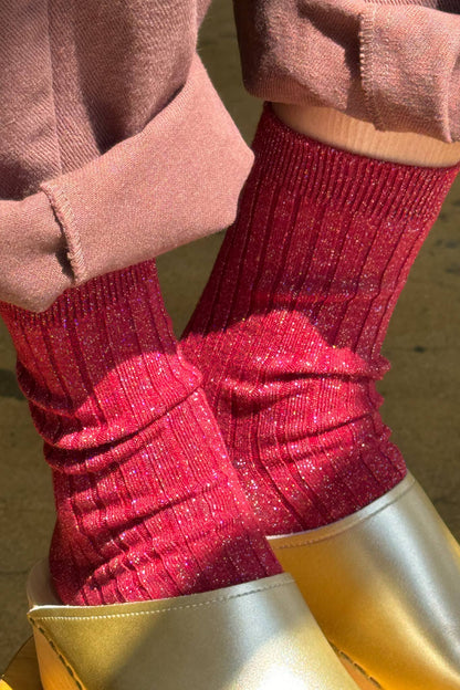 Her Socks - Modal Lurex: Carmine Glitter