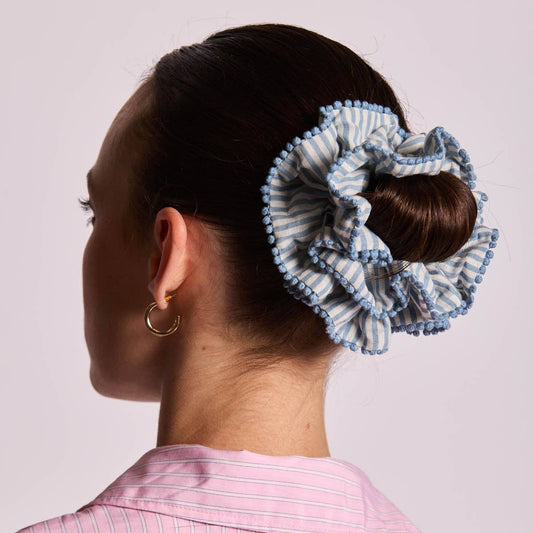 CHOUCHOU Scrunchie - Ruffled Blue Stripes