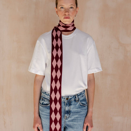 Skinny Scarf in Burgundy Harlequin
