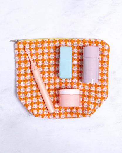 Recycled Cotton Wash Bag: Orange & Pink