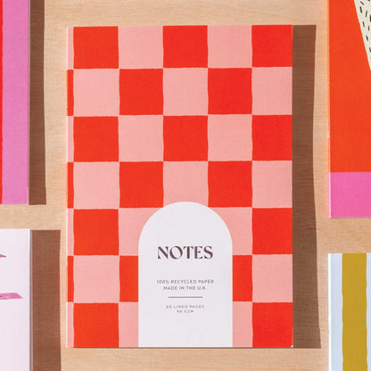 A5 Lined Notebook in Peach & Cherry Check