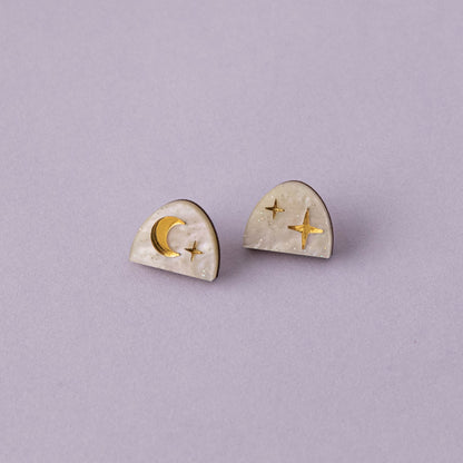 Moon Rising Arc Studs in White Marble