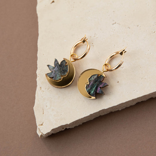 Daydream Sun & Moon Hoop Earrings in Smoke Marble & Gold