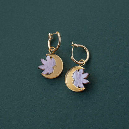 Daydream Sun & Moon Hoop Earrings in Lilac Marble & Gold