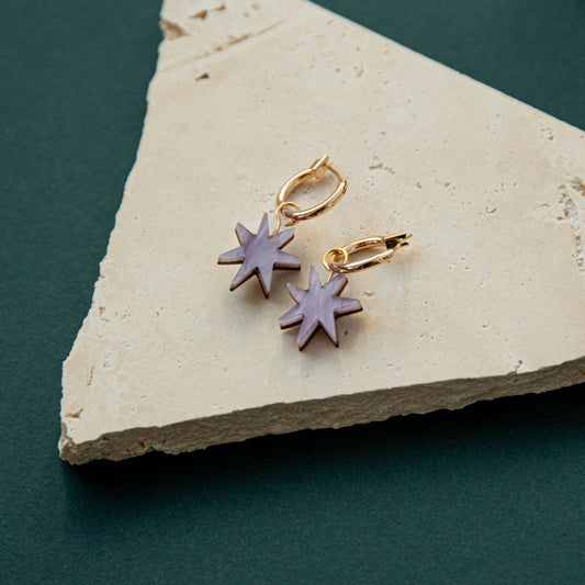 Hand Drawn Star Hoops in Lilac Marble