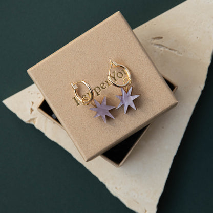 Hand Drawn Star Hoops in Lilac Marble