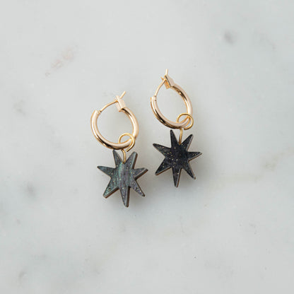 Hand Drawn Star Hoops in Marble Teal Sparkle