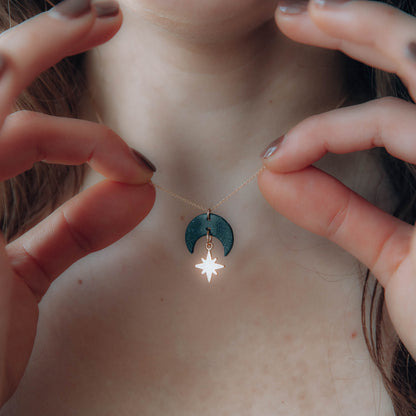 Celestial Star Gold Necklace in Midnight Black