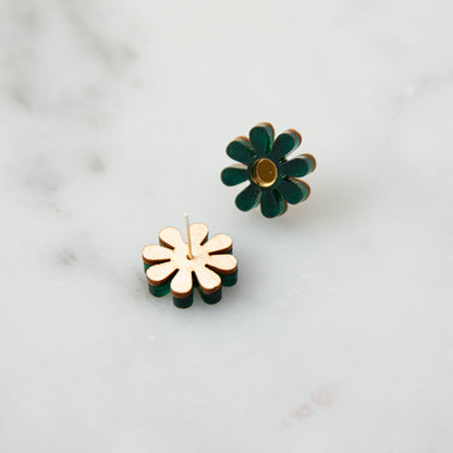 Daisy Stud Earrings in Emerald Green and Gold