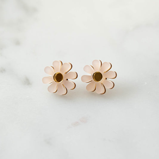 Daisy Stud Earrings in Frosty White and Gold