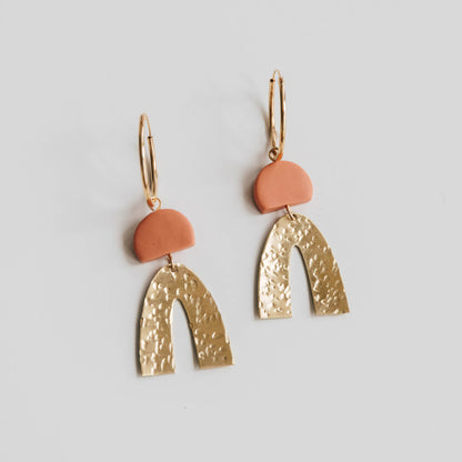 Grace Brass Arc Hoop Earrings in Orange