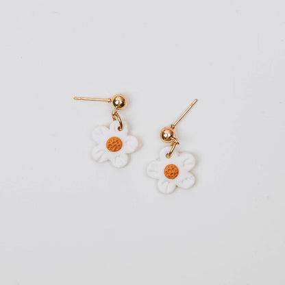 Mini Floral Drop Earrings - White