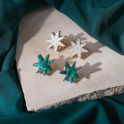 Hand Drawn Star Studs in Marble Teal Sparkle